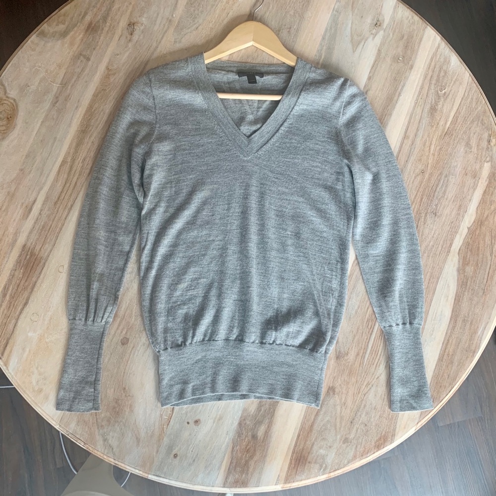J. Crew Light Gray Merino Wool V Neck Sweater
